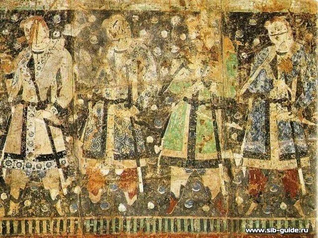 "Тохарские дарители", фреска VI века из пещер Тысячи Будд в Кызыле